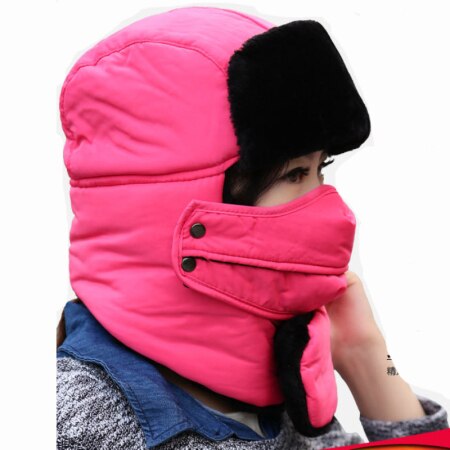 HT2097, gorro ruso para hombre y mujer, gorro de invierno cálido con orejeras, gorro de invierno para esquiar, gorro de piel con máscara Ushanka, gorro de Bombardero: Rose Pink