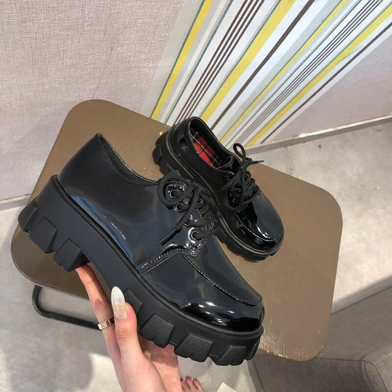 Zapatillas de deporte gruesas con tacón oculto para mujer, zapatos de cuña con aumento de altura, plataforma alta de otoño, Oxford: Bright / 7.5