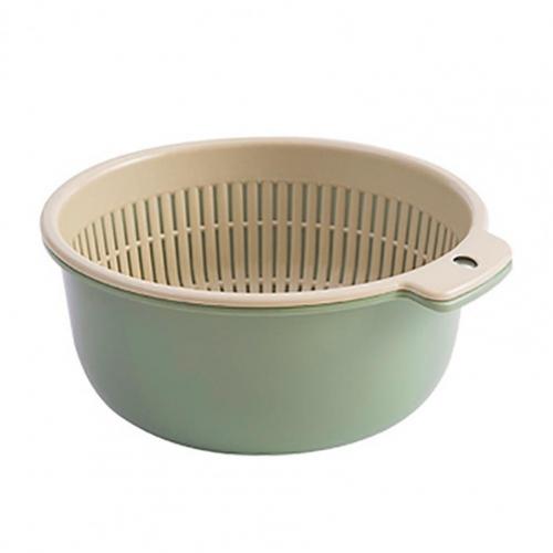 2Pcs/Set Excellent Colander Basket Multi-purpose Hanging Hole 3 Colors Multifunctional Fruit Vegetable Drain Colander Bowl: Green / S