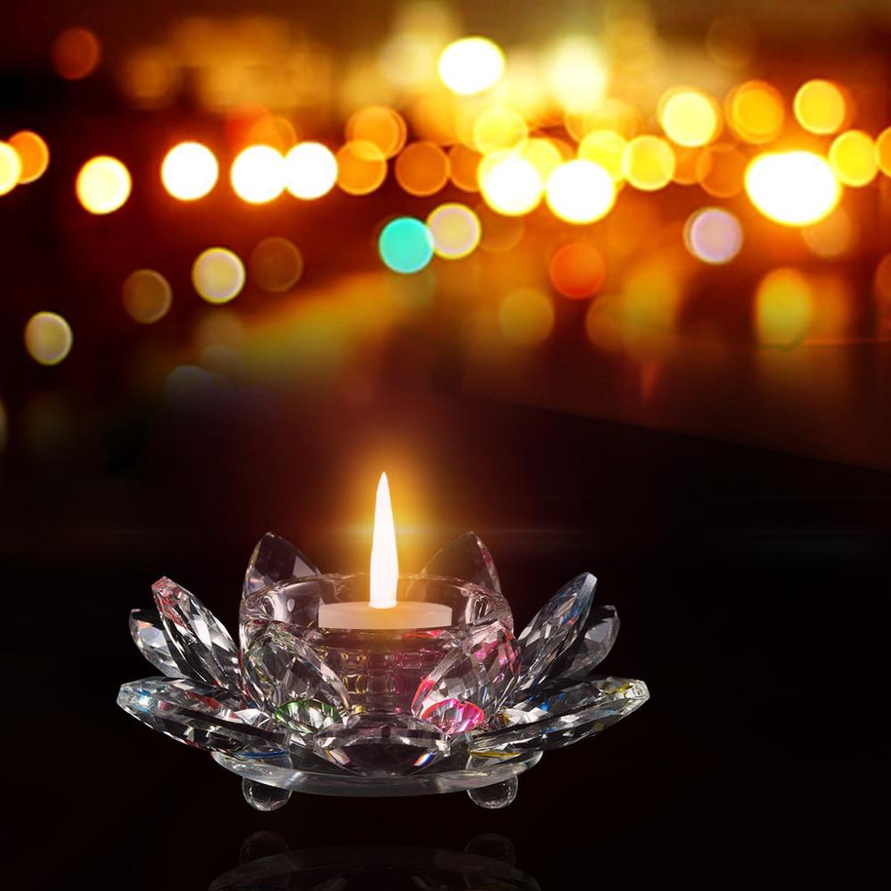 Crystal Lotus Candle Holders Multicolor Glass Flower Candle Tea Light Holder Buddhist Candlestick Lotus Flower Candle Stand CD: B