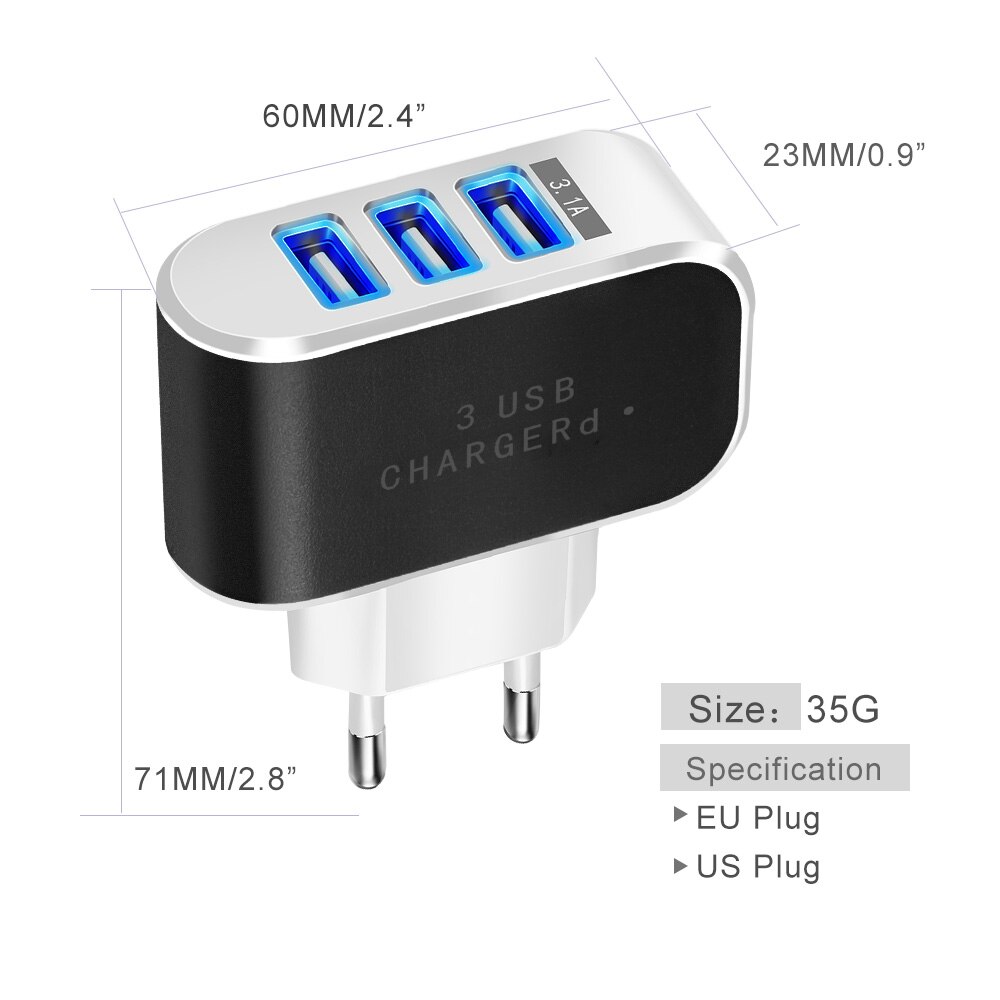 3 Ports USB Charger 3.1A Universal LED Fast Charging Phone Wall Adapter For Samsung A50 A30 Xiaomi Tablet Mobile Phone Charger