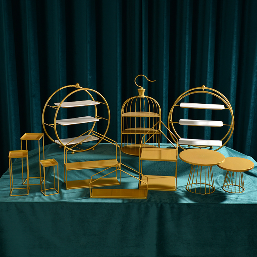 Dessert Table Cake Rack Brass Tray Afternoon Tea Tea Break Cold Cut Tableware Decoration Decoration Birthday Wedding Arrangement