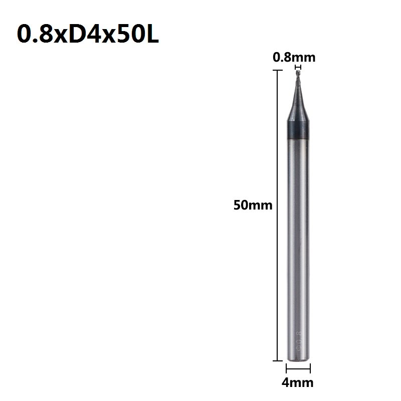 Xcan 1Pc 0.2-0.9Mm Tiain Micro Flat End Mill 4Mm Schacht 4 Fluit Frees Hrc 55 Mirco Carbide Cnc Graveren Bit Router Bit: 0.8xD4x50L