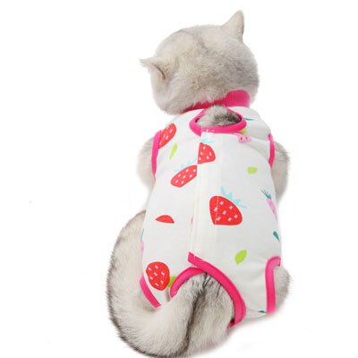 Ropa para mascotas con patrón de frutas, Mono para perro y gato, pijamas para niñas, bata quirúrgica para perros pequeños, monos para perros desteñidos antilamer: Rosa / S