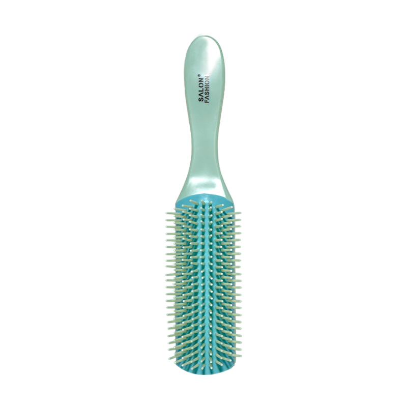 9 filas 4 colores cepillo de pelo desenredante Denman cepillo desenredante masajeador del cuero cabelludo peine de pelo húmedo rizado recto salón de peluquería: Verde