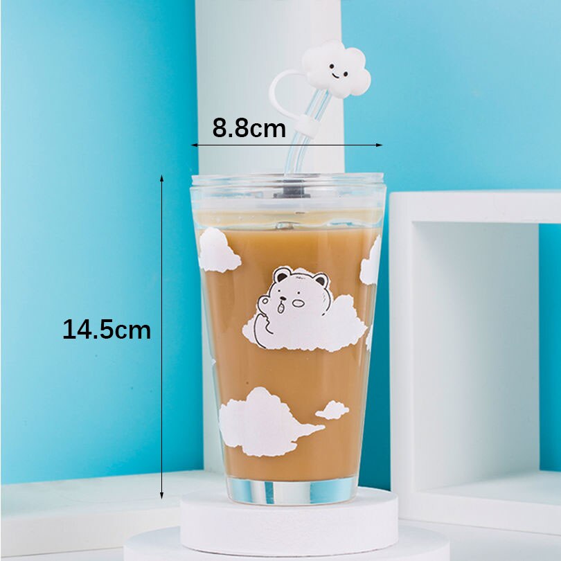 Bouteille d'eau en verre, 480ml, petit ours, nuage, dessin animé, pour étudiante, gobelet, Ins Simple, Version coréenne, été