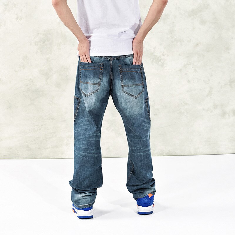 Plus Size Heren Denim Cargo Broek Jeans Met Side Cargo Pocket Hip Hop Baggy Jeans Mannen Losse Fit Lange Broek big Size 40 44 46