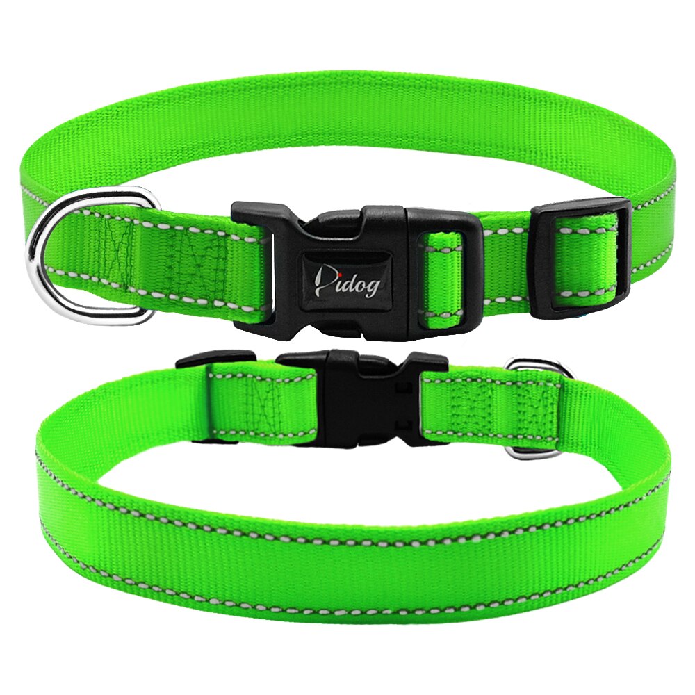 Reflective Nylon Dog Collar Adjustable Dogs Collars For Small Medium Pet With Plastic Buckle For Walking French Bulldog Pug: Green / L