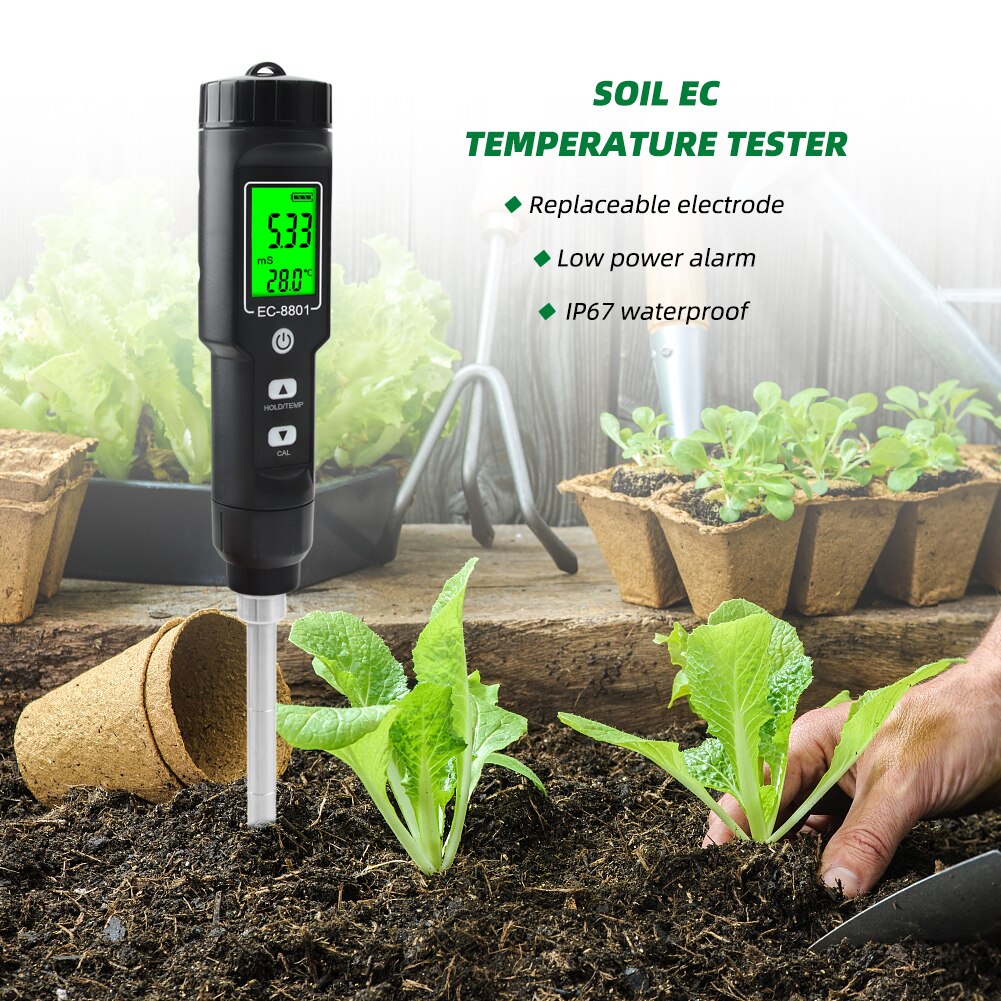 Digital Waterproof EC Soil Tester Temperature Meter Automation Measurement Instrument Analysis for Testing Garden Farm Planting