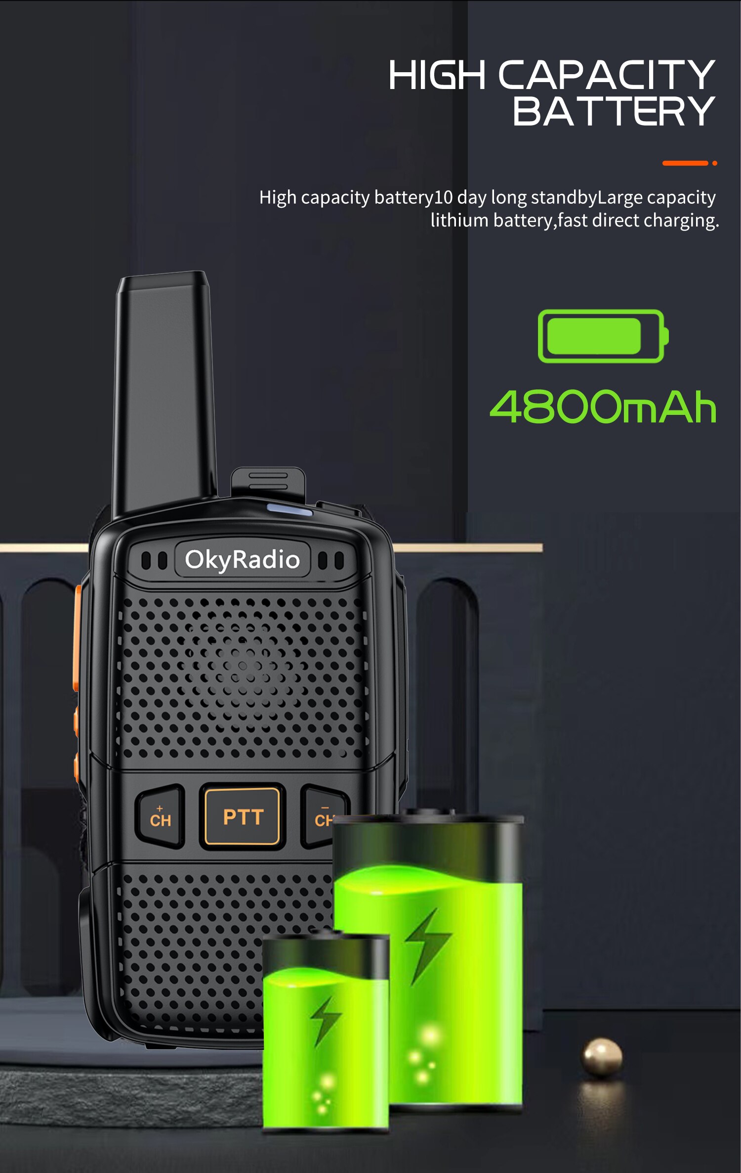 5w Work Walkie-talkie 6km Call 4800mAh 470MHZ Real-time Walkie-talkie Portable Waterproof Walkie-talkie Anti