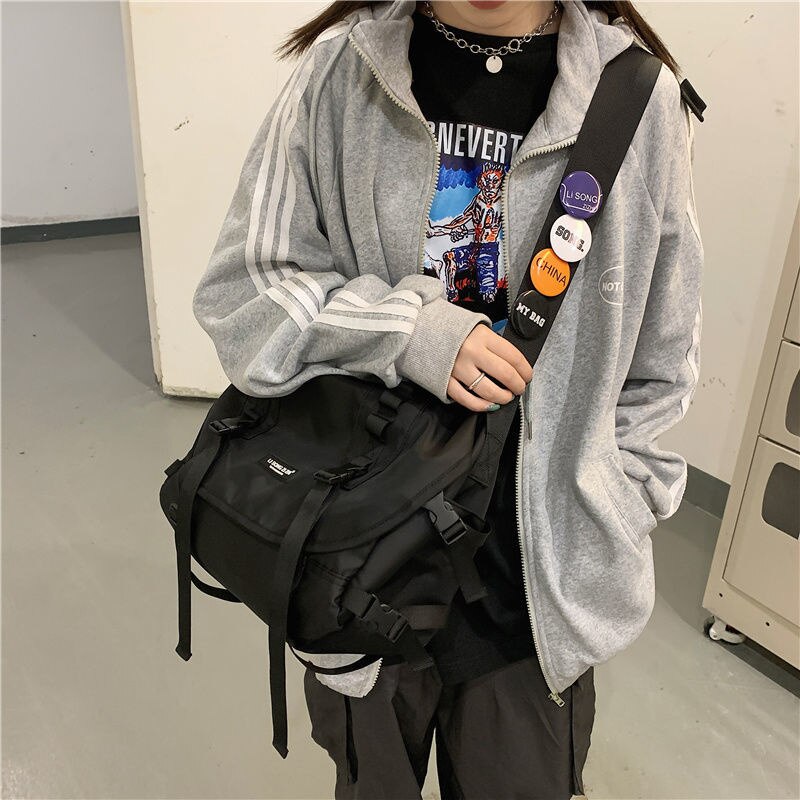 Harajuku Techwear Canvas Tas Gothic Crossbody Tassen Voor Vrouwen Handtas Portemonnees En Handtassen Bolsas Feminina Schoudertas Vrouwelijke: Black 