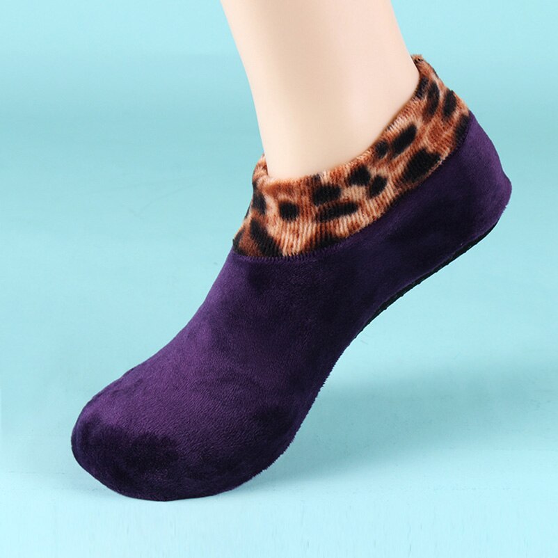 Vrouwen Mannen Zachte Fleece Sokken Thicken Winter Warm Boot Sokken Unisex Mannelijke Elastische Antislip Mode Indoor Vloer Sokken slipper: K women-dark purple
