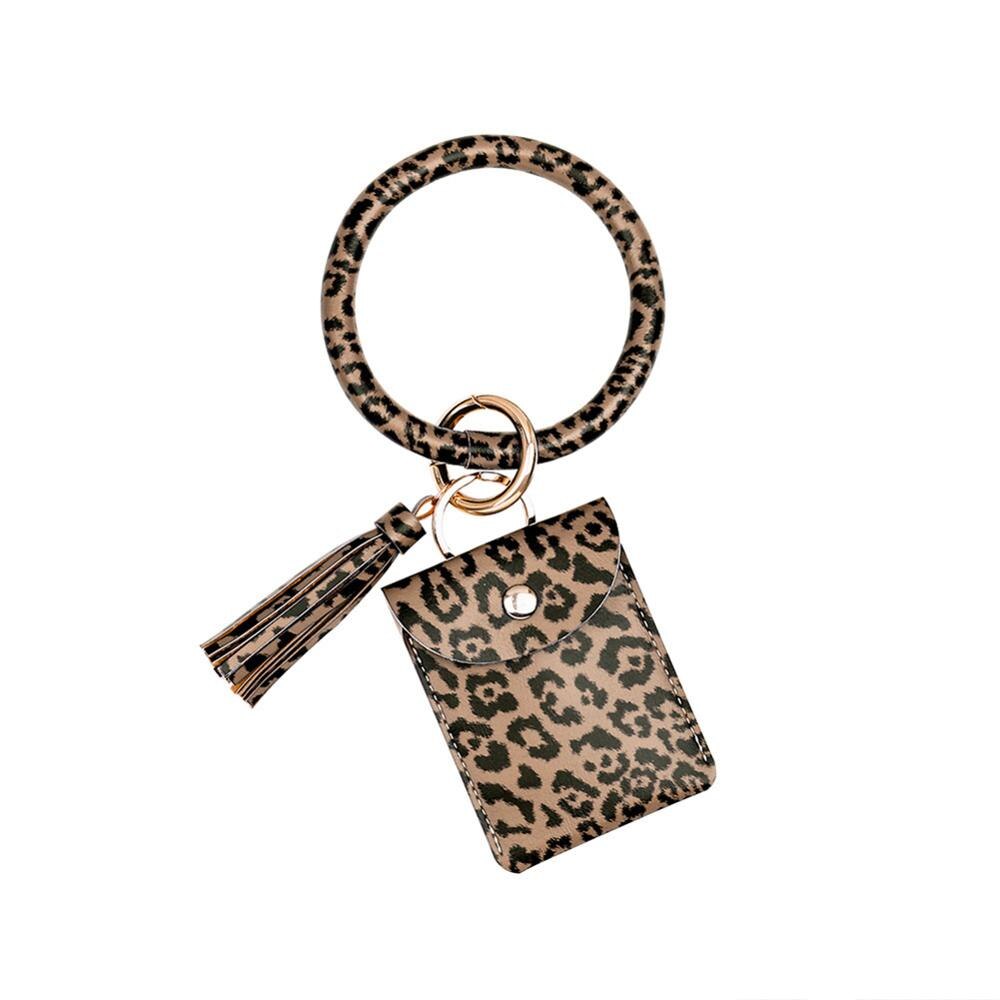 Keychain Card Bag for Women Men Leopard Wallet PU Leather Tassel Kabaw Bracelet Keychain Jewelry