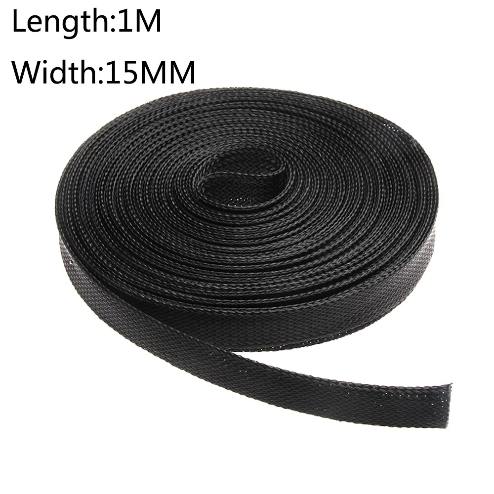 5/1M Zwart Geïsoleerde Gevlochten Sleeving 4/6/8/10/12/15/ 18/20/25mm Strakke HUISDIER Draad Kabel Bescherming Uitbreidbaar Kabel Mouw Draad Klier: 15MM(1M)