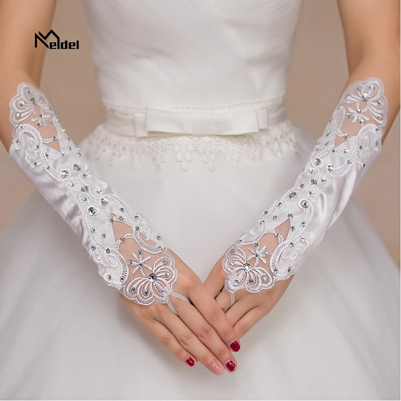 Guantes de encaje sin dedos para dama de honor, accesorios de boda, guantes blancos, accesorios de vestir