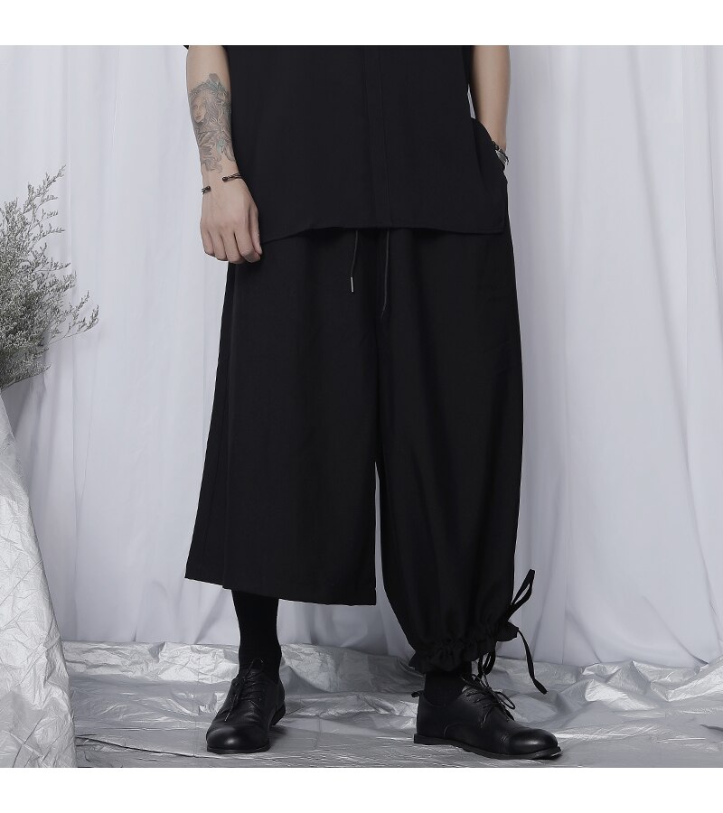 Originale afslappede bukser herre trendy personlighed yamamoto vind mørk asymmetrisk længde løse brede ben cropped bukser