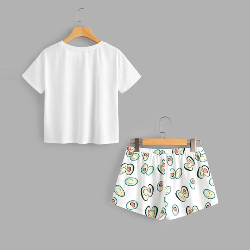 Dihope femmes col rond imprimé bande dessinée hauts et noeud avant Shorts pyjama ensembles nouvelle femme manches courtes décontracté pyjama ensembles