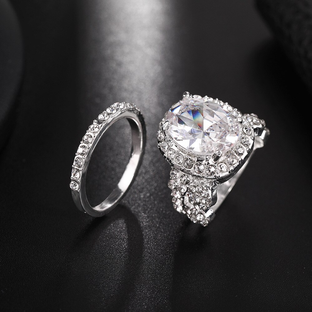 Ensemble de 2 bagues en cristal Zircon pour femmes, bijoux de fiançailles, accessoires de fête de mariage