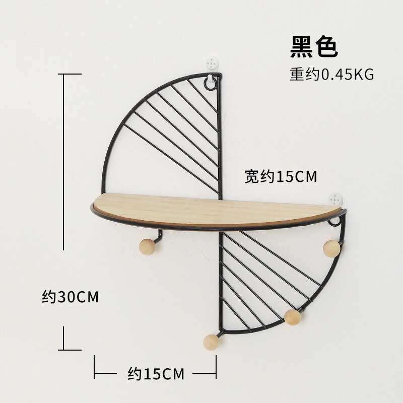 Ijzer En Houten Opslag Mand Met Haken Sector Key Rack Hangers Holder Muur Haak Woondecoratie Hangen Haken Voor toetsen: Black
