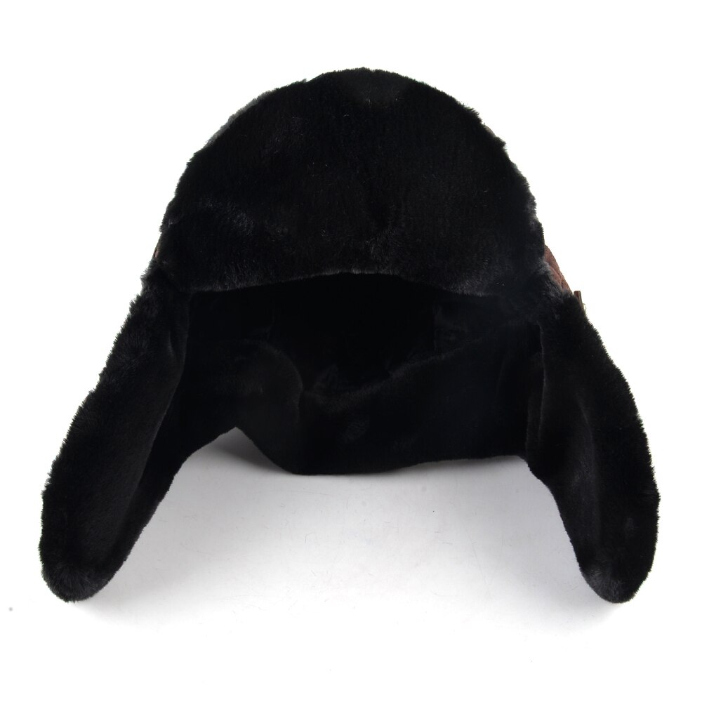 Imitation leather fabric ear flaps hat men ushanka snow keep warm caps unisex bomber hat women winter hats for men's cap bone