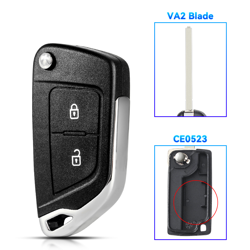 KEYYOU carcasa de llave remota modificada para Peugeot 207 307 308 406 407 607 807 3008 para Citroen C2 C3 C4 C5 C6 Berlingo Picasso: Negro