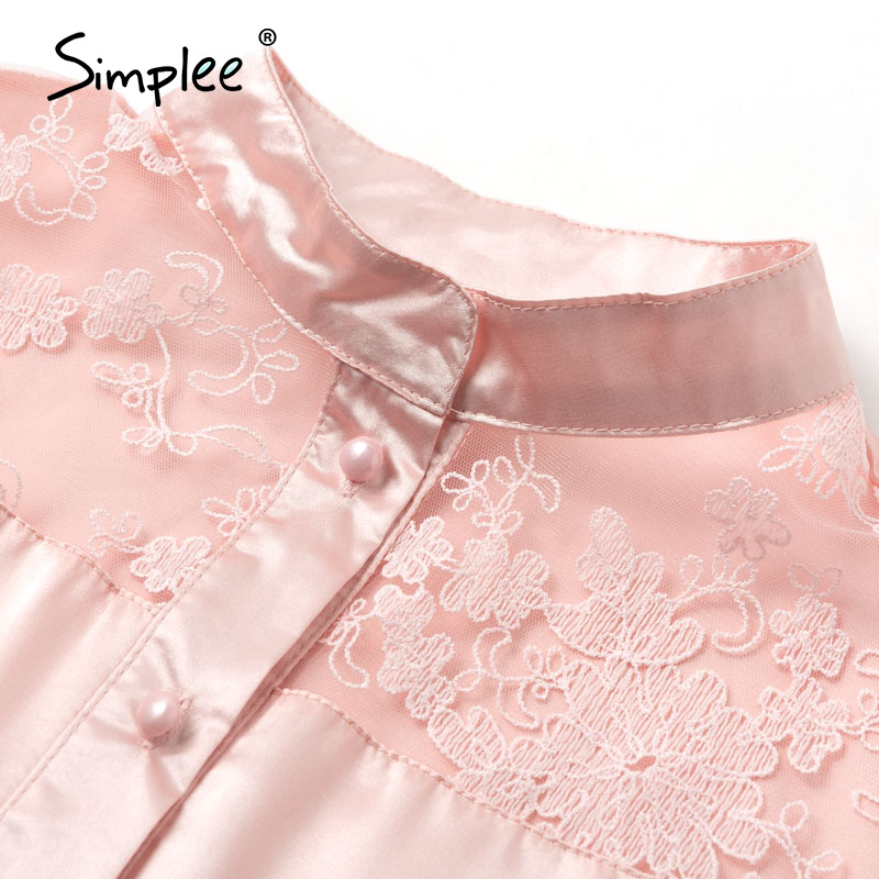 Simplee grande taille dentelle broderie femmes blouse chemise à manches longues patchwork femme hauts chemises printemps été bureau dames hauts