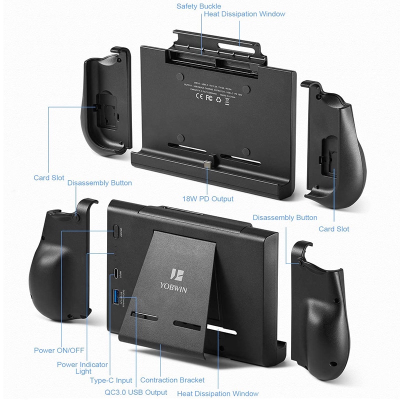 Yobwin 10000 Mah Power Bank Voor Nintendo Switch Draagbare Batterij Case Met Kick Stand & Game Card Slot