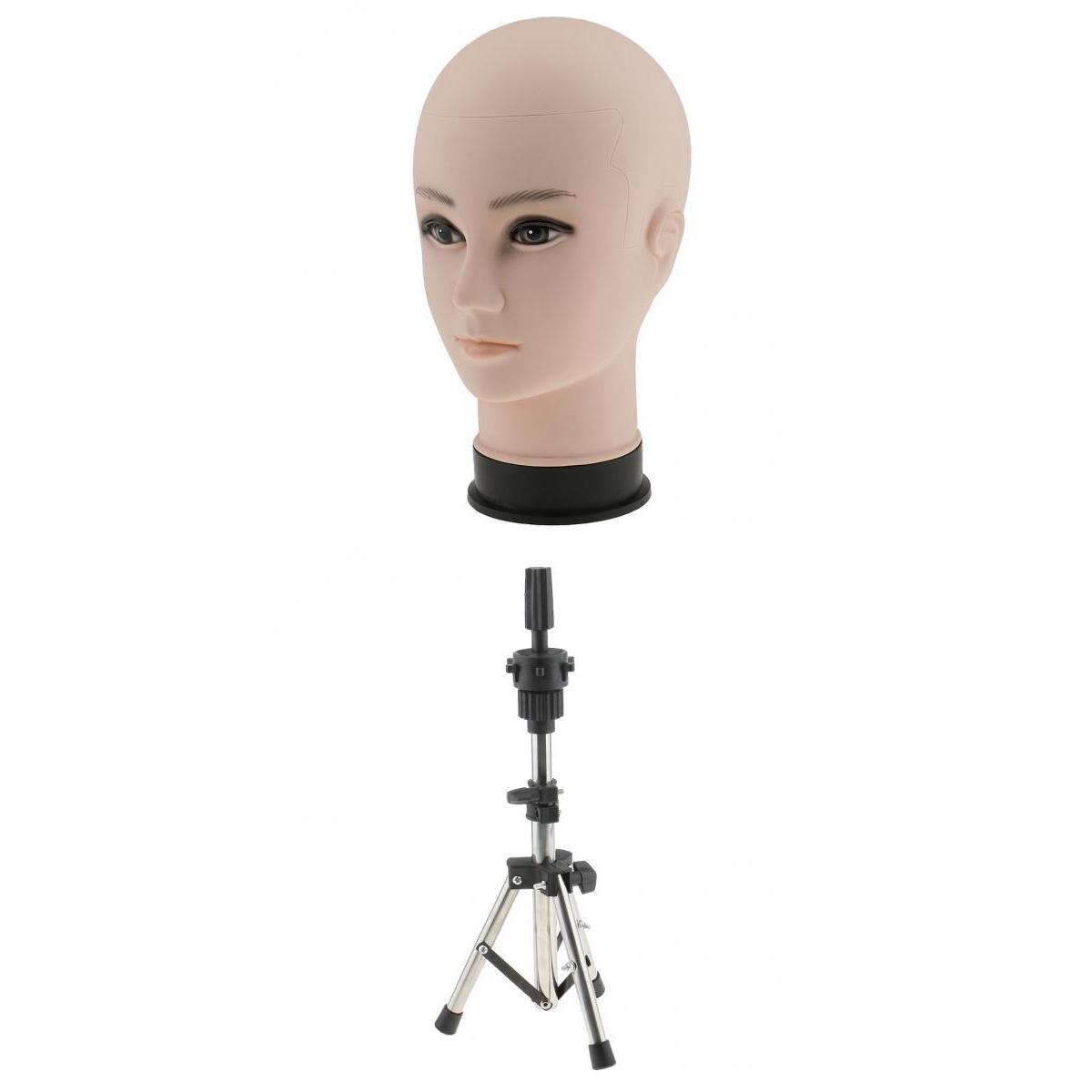 Plastic Bald Male Make up Manikin Head Cosmetology Mannequin Manikin Doll for Wig Making and Display with a Tripod Holder