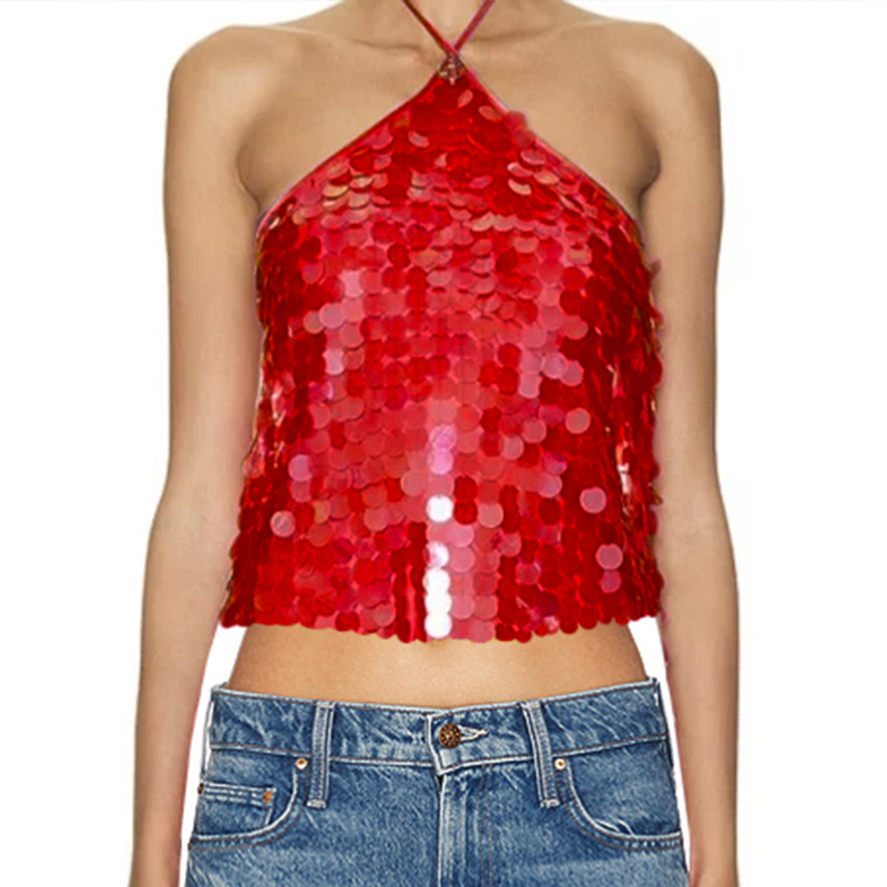 Sequin Beaded Crop Tops Coquette Multi-layers Sleeveless Camis Sparkly Glitter Tank Top Women Y2k Fiary Going Out Vest