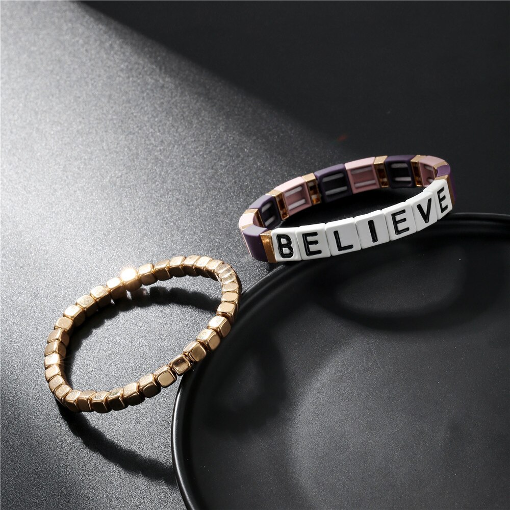 Boemia 2 pz/set coppia bracciale credere lettere bracciale ematite pietra perline braccialetto regalo di san valentino amante brasiliano