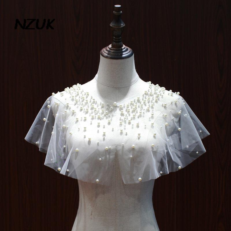 NZUK perle Tulle scialle da sposa bolero da sposa giacche per cappotto da festa nuziale coprispalle da donna top da sposa mantello da sposa