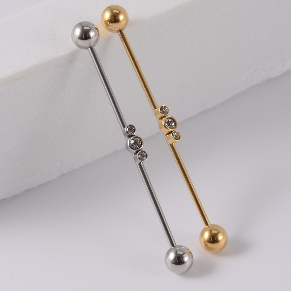 1 pieza de barra Industrial de acero inoxidable, puente largo, Micro inserción, pendiente de circón, joyería transversal para Piercing en la oreja para mujer, 16G