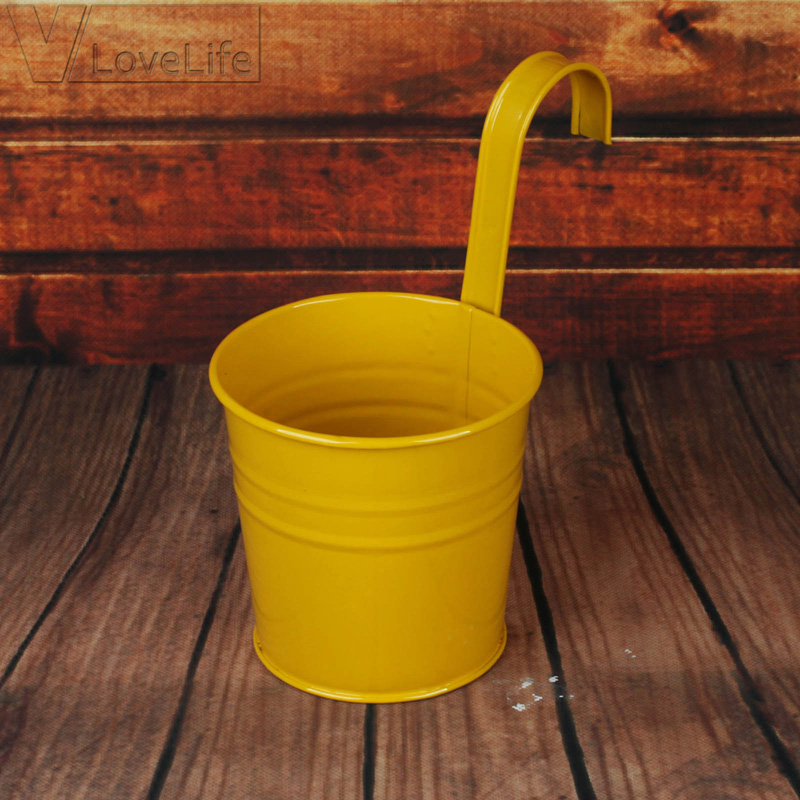 Macetas colgantes de pared para jardín y balcón, cubo de Metal, soporte para flores, 10 colores