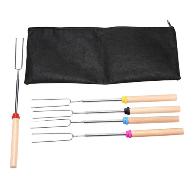5Pack Marshmallow Roasting Sticks with Wooden Handle Extendable Forks Telescoping Skewers for Campfire Firepit and Sausage BBQ,