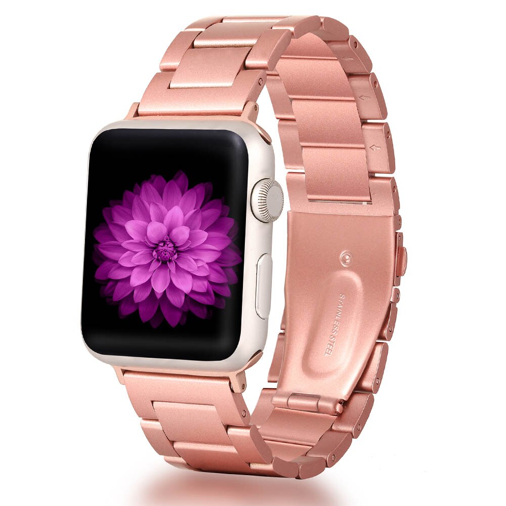 Bracelet en acier inoxydable pour Apple Watch, 38/42mm/40/44mm série 1 2 3 4 5 6, pour iwatch 5, bracelet avec bouton rose or: Pink / 42-44