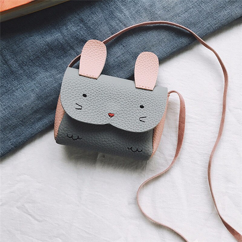 Kinderen Meisjes Leuke Dier Lederen Handtas Schoudertas Mini Tas Kawaii Kat Dame Dagelijkse schoudertas Leuke Portemonnees C: Grijs