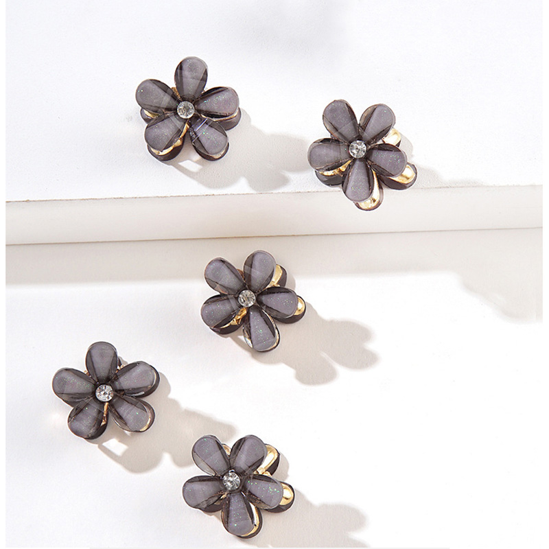 5pcs Double Side Crystal Flower Hair Claw Rhinestones Alloy Hair Clamp for Girls Sweet Summer Side Clip Hair Styling Accessories: light brown