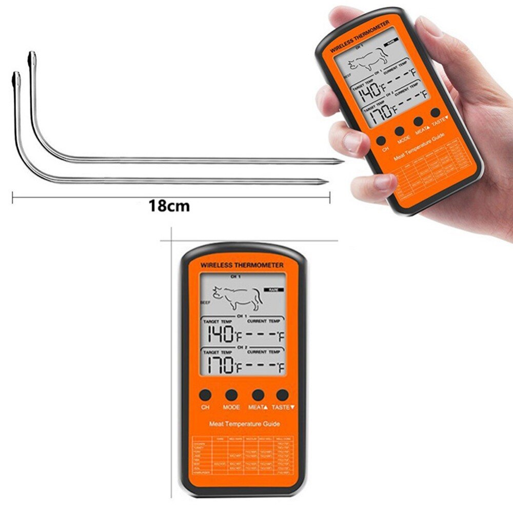 Wireless Remote Dual Probe Digital Cooking Meat Food Oven Thermometer for Grilling Smoker BBQ