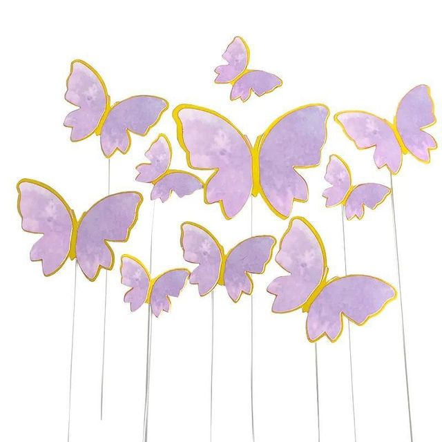 Décoration de gâteau en forme de papillon à faire soi-même, Toppers de Cupcake, papier violet et rose, carte papillon, déesse de la fête des mères, beau décor de gâteau, 10 pièces: C