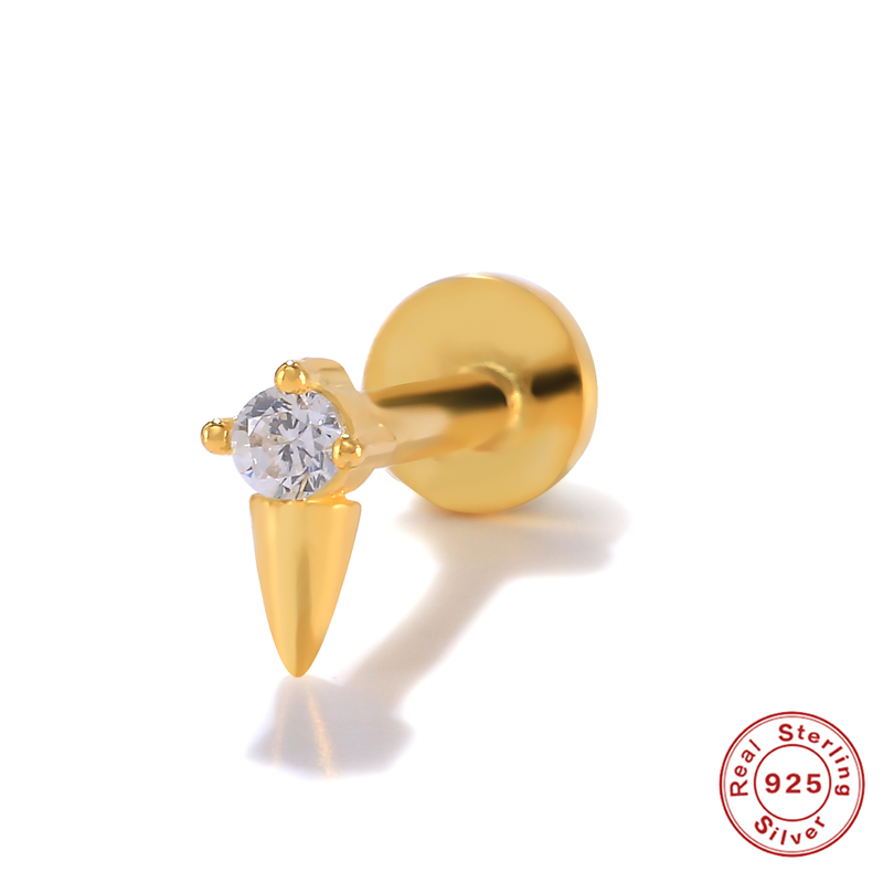 CANNER 1pc 925 Sterling Silver Tragus Piercing Stud Earrings for Women AAAAA Zircon Labret Lip Rings Cartilage Earrings Jewelry: 8