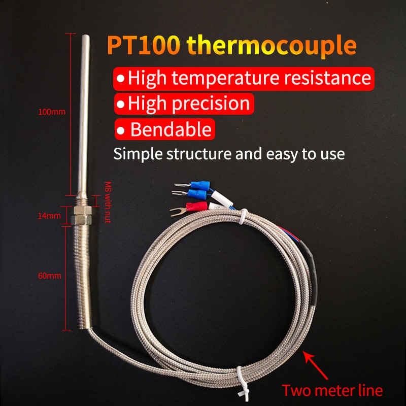 K & PT100 Thermokoppel 3-Draad M8 Draad Temperatuursensor Voor Thermostaat REX-C100