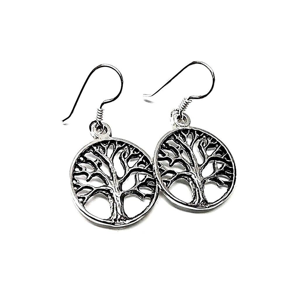 Boucles d'oreilles en argent Sterling 925m longue durée de vie de l'arbre 35.15mm. Fermeture rouillée hippie femme