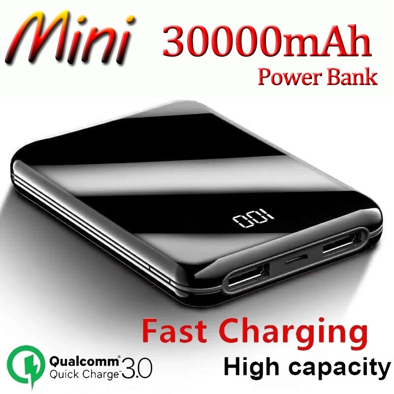 moc Bank 30000mAh mini lustro ekran cyfrowy wyświetlacz przenośna bateria robić telefonu ultra-cienka ładowarka zewnętrzna moc Bank