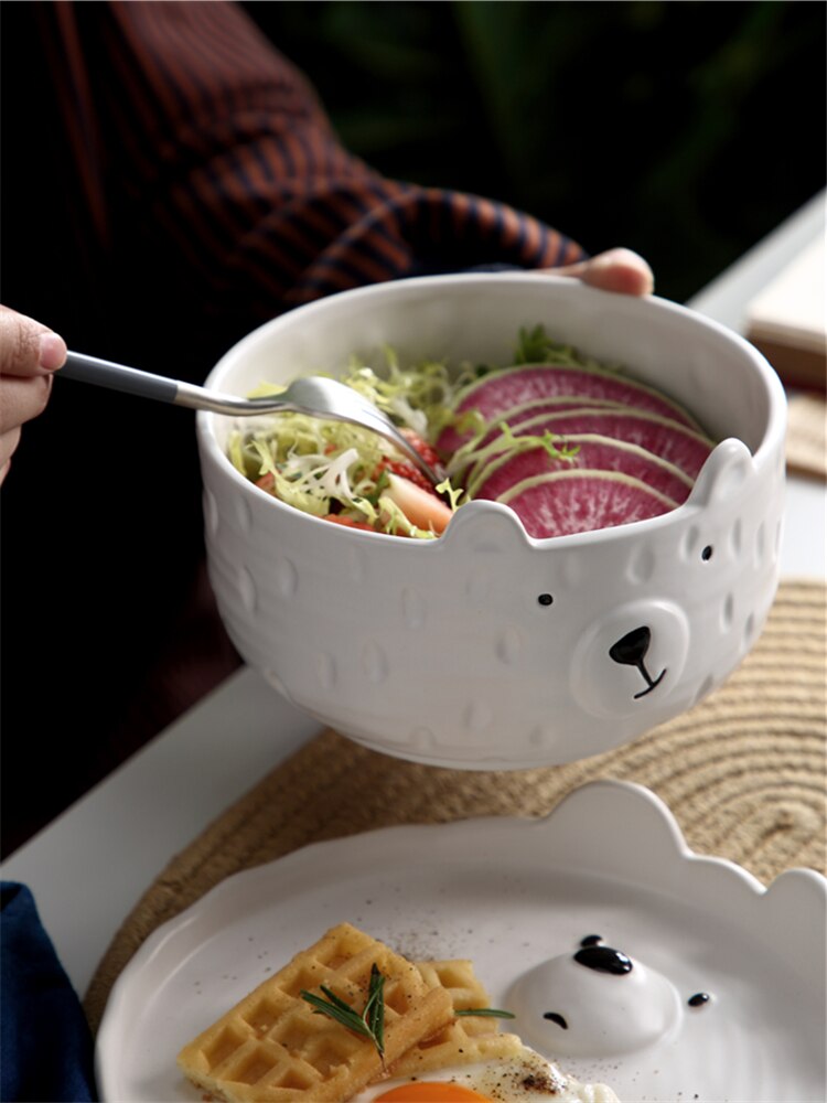 Ceramic Cartoon Plate Tableware Set Cute Girl Heart Bear Plate Home Personality Breakfast Japanese Dinnerware Set