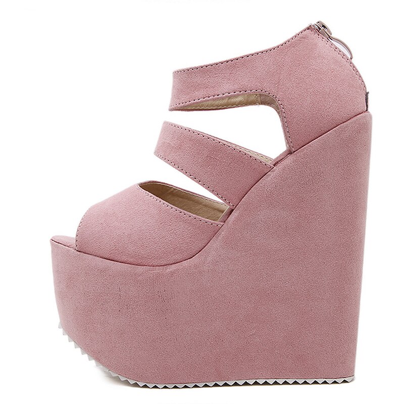 17cm høje hæle platform wedges sko til kvinder damer sorte højhælede sko sommernat fest dame højhælede sandaler