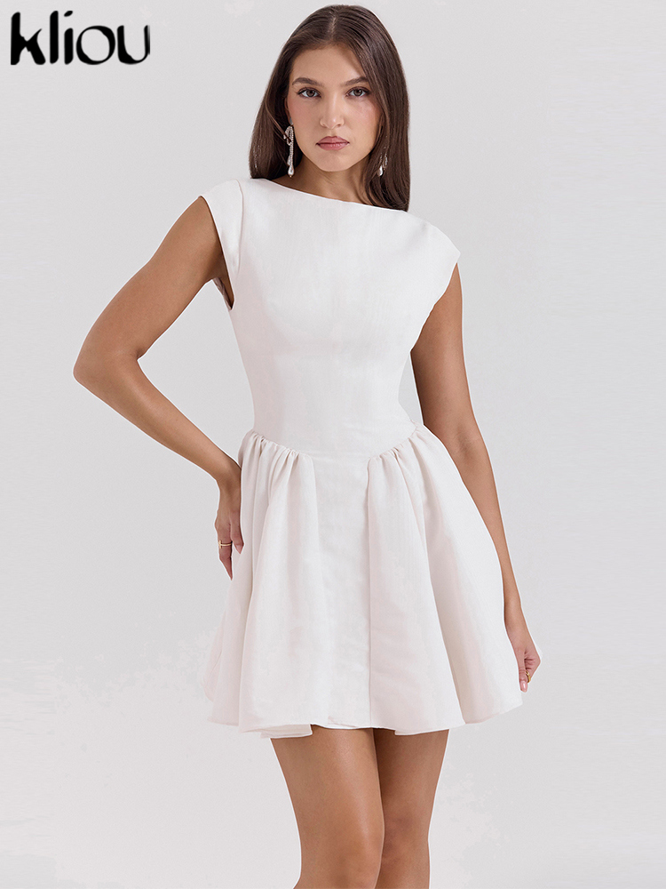 Söta nya enfärgade miniklänningar för kvinnor klassiska rygglösa bandage ärmlösa draperingar a-linjeformade bodycon-klänningar för kvinnor koncisa festklänningar