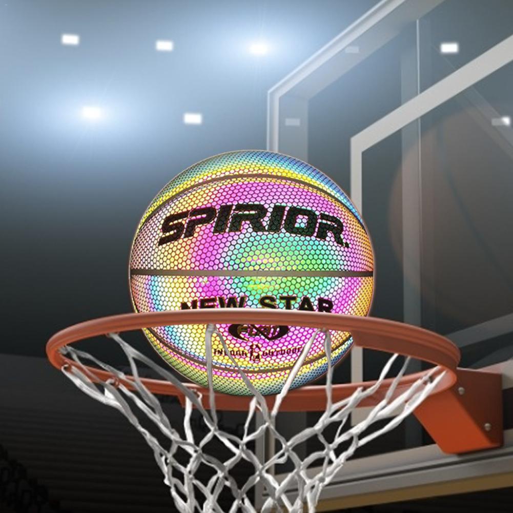 Brillant Basket-ball Fluorescent Basket-ball lune lumineux arc-en-ciel réfléchissant Basket-ball LED panier cerceau lumière taille 7
