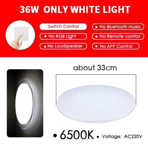RGB Mordern LED Ceiling Light Dimmable 220V APP Remote Control Bluetooth & Music Speaker Colorful bedroom living room Smart Lamp: only white-33cm
