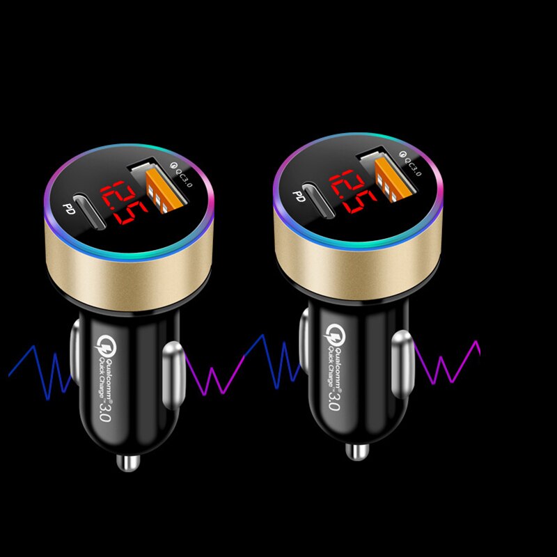 36W Dual Usb Led Digitale Display Voltmeter Snel Opladen Auto-oplader Sigarettenaansteker Usb C Adapter Voor Iphone 13 xiaomi