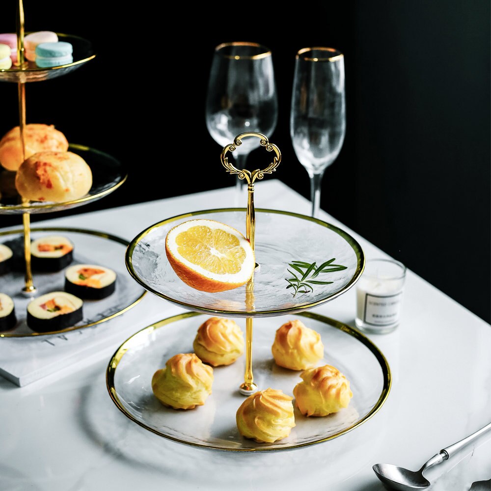 European-style two-layer/three-layer cake stand fruit snack dessert plate home hotel self-service tableware display stand glass